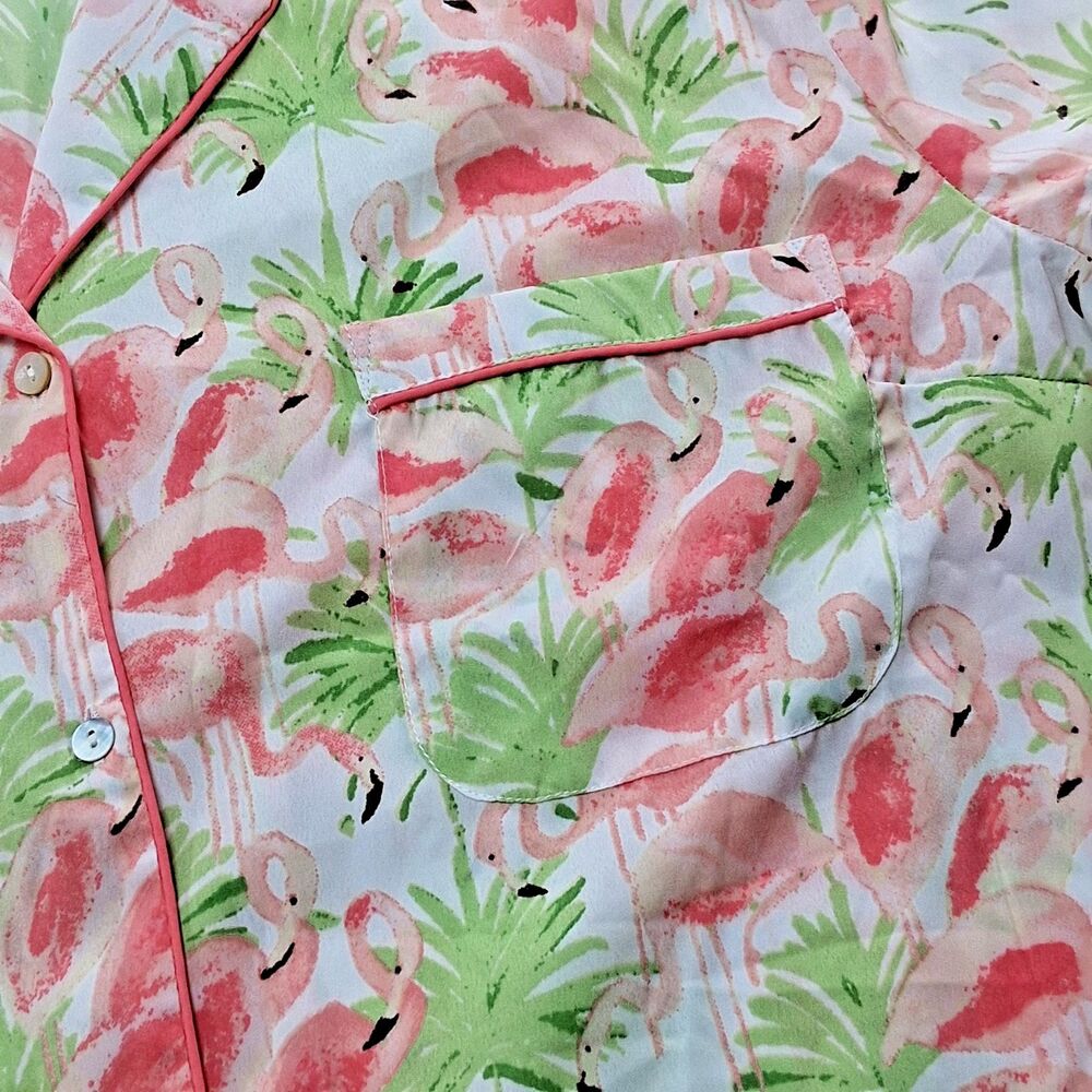 Cynthia Rowley Flamingo Palm Leaf Pajama Set Tropical Coastal Chic Loungewear  L - Picture 5 of 10